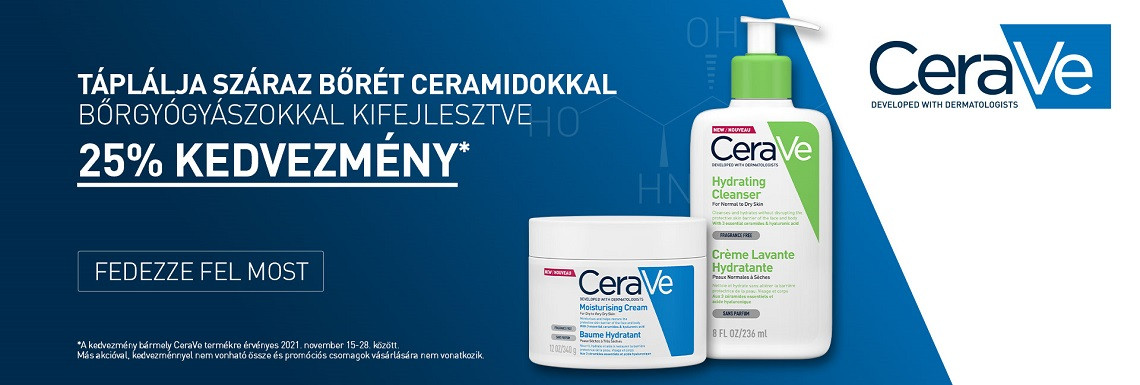 2021. november 15-28. között 25% kedvezményt adunk minden CeraVe termékre!