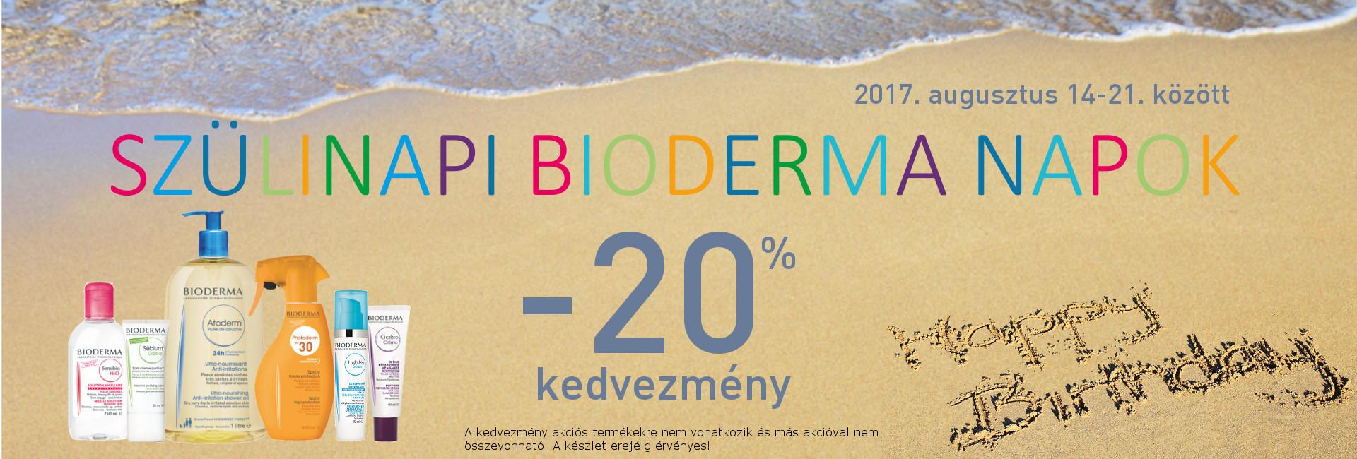 2017. augusztus 14-21. között minden Bioderma terméket 20% kedvezménnyel kínáljuk!