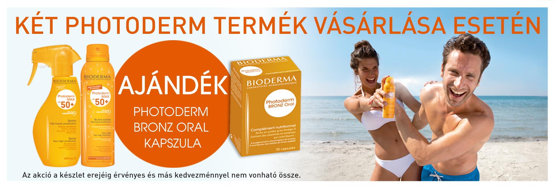 2019. április 25. és 2019. május 31. között kté Bioderma Photoderm fényvédő mellé ajándékba adunk 1doboz 30db-os Bioderma Photoderm Bronz Oral kapszulát.