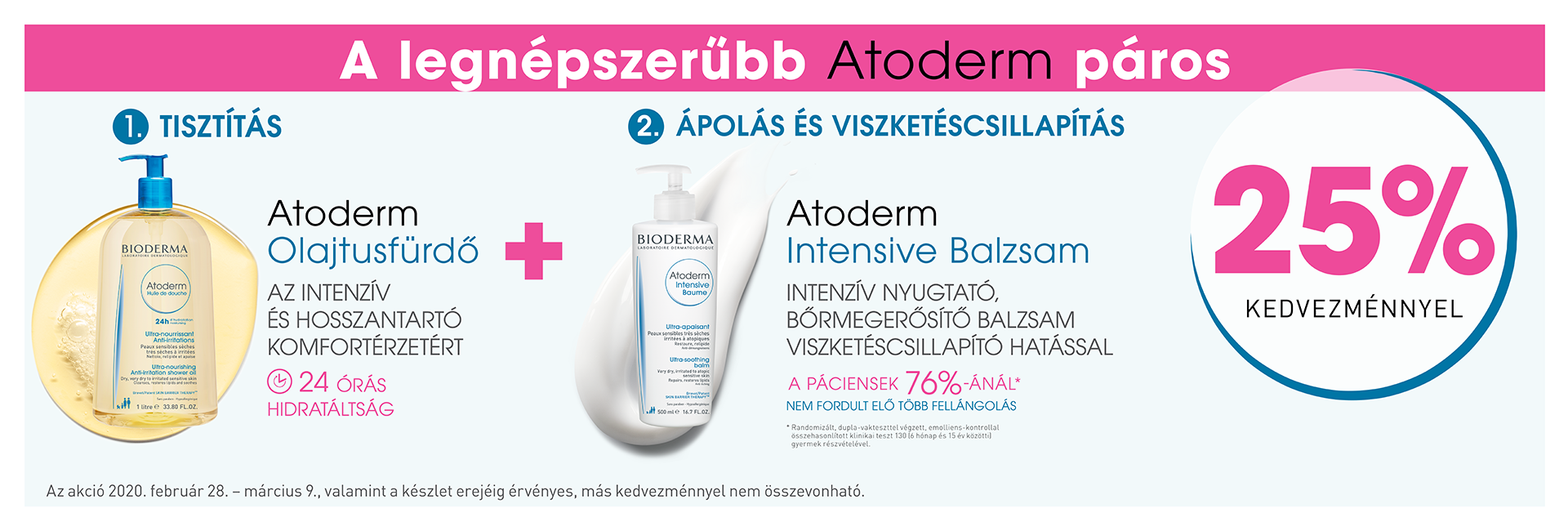 A legnépszerűbb Bioderma Atoderm páros: Bioderma Atoderm Olajtusfürdő 1L + Bioderma Atoderm Intenzív Nyugtató Bőrápoló balzsam 500ml. Most 25% kedvezménnyel!