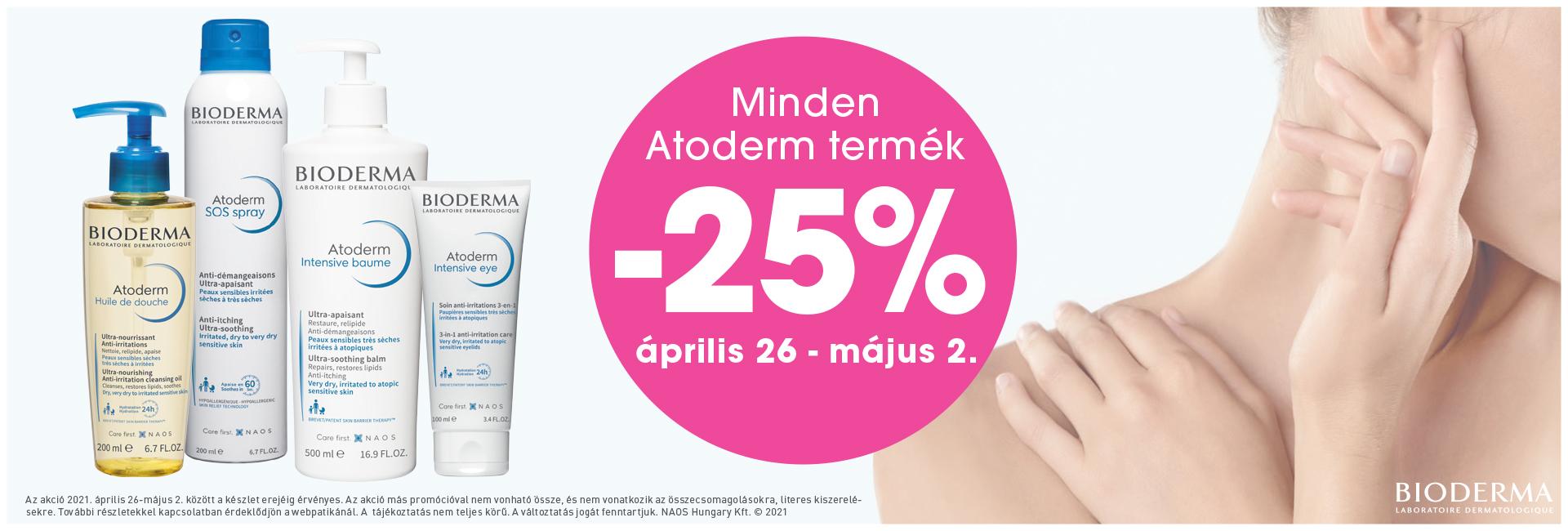 2021. április 26. és május 2. között 25% kedvezményt adunk minden Bioderma Atoderm termékre!