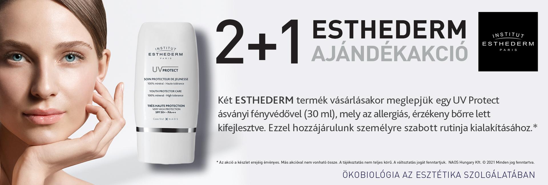 2021. április 1-7. között bármilyen 2db Institut Esthederm termék vásárlásakor meglepjük egy UV Protect ásványi fényvédő 30ml-rel 19.900 Ft értékben!