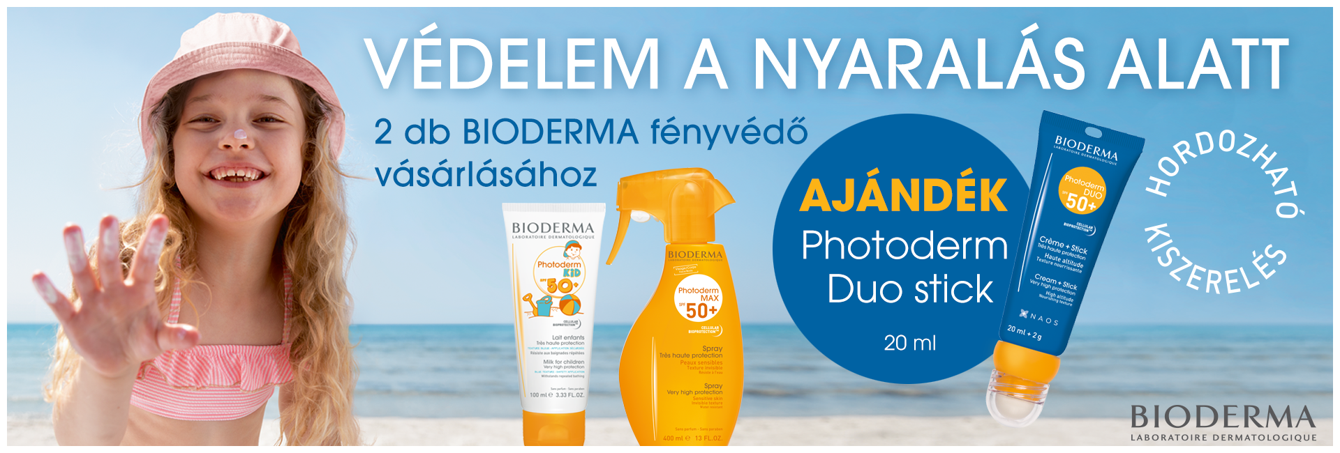 2020. július 16-31. között 2db minimum összesen 8.000 Ft értékű Bioderma Photoderm fényvédő rendelése esetén ajándékba adunk 1db Bioderma Photoderm DUO SPF50+ 20ml-t 4.000 Ft értékben!