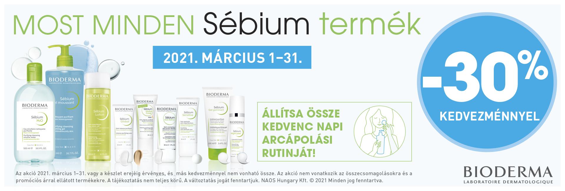 2021. március 1-31. között 30% kedvezményt adunk a Bioderma Sébium termékekre!