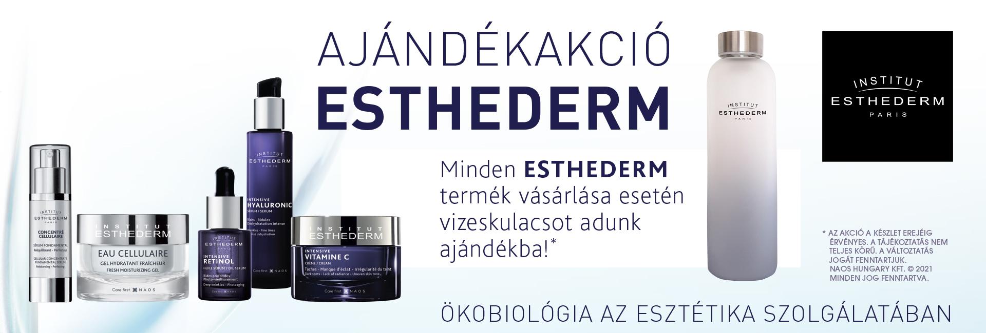 1+1 Exkuzív Ajánlat: 2021. február 18. és március 10. között minden megrendelt Institut Esthederm termék mellé prémium Esthedermüvegkulacsot adunk ajándékba 3.000 Ft értékben!