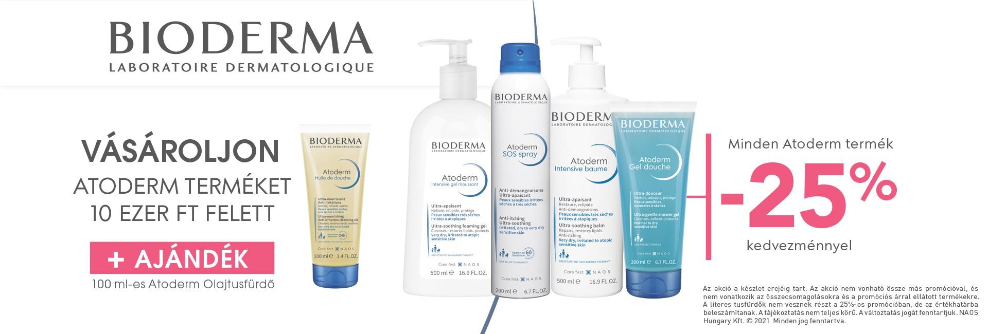 DUPLÁZÓ AKCIÓ: 2021. december 1-31. között 25% kedvezményt adunk minden Bioderma Atoderm termékre! SŐT ha 10.000 Ft felett vásárol Atoderm termékeket, egy 100ml-es Bioderma Atoderm olajtusfürdővel ajándékozzuk meg