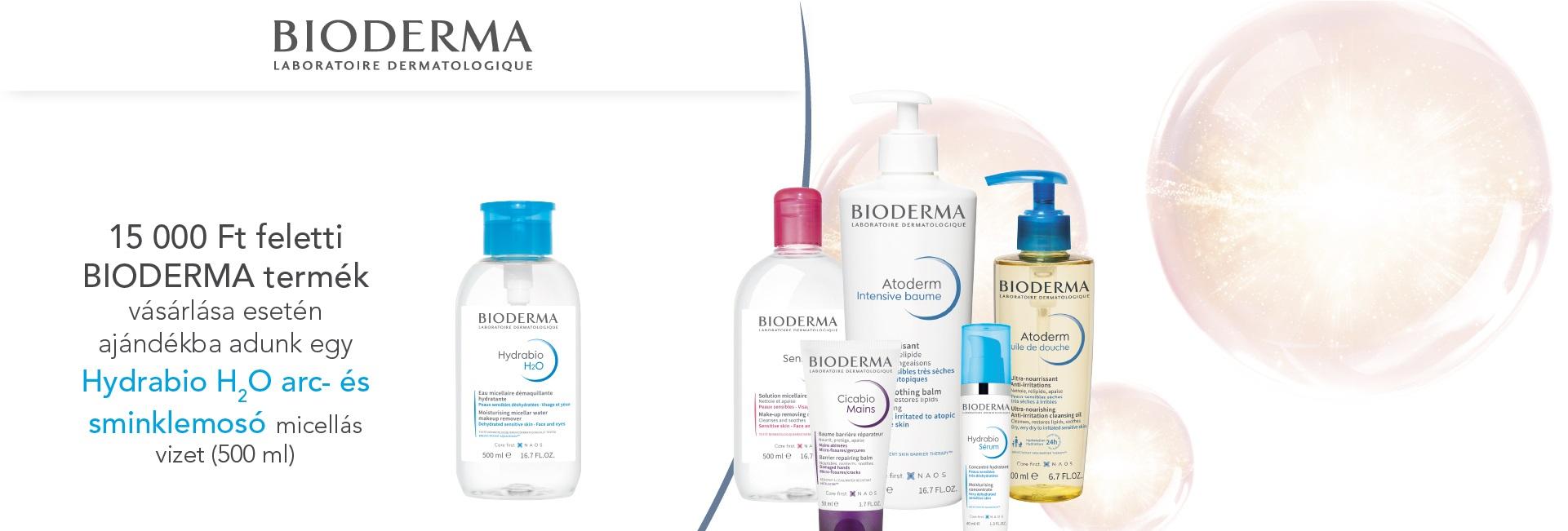 2022. június 2-5. között 15.000 Ft feletti Bioderma vásárlás esetén ajándékba adunk 1db Bioderma Hydrabio H2O arc- és sminklemosó micellás víz 500ml-t 6.885 Ft értékben!