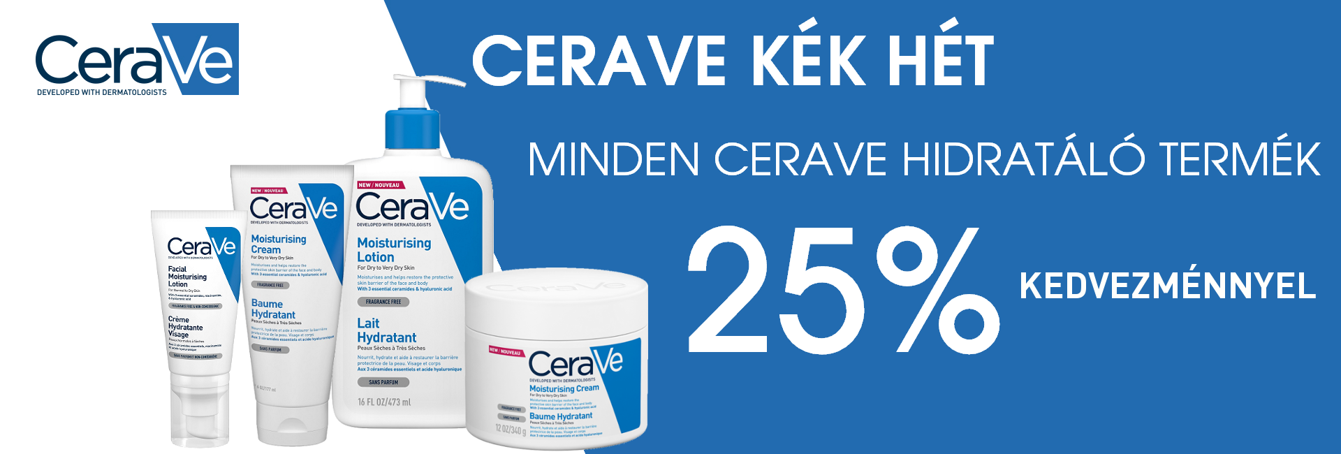 CeraVe kék hét: 2021. április 19-26. között 25% kedvezményt adunk minden CeraVe kék hidratáló termékre!