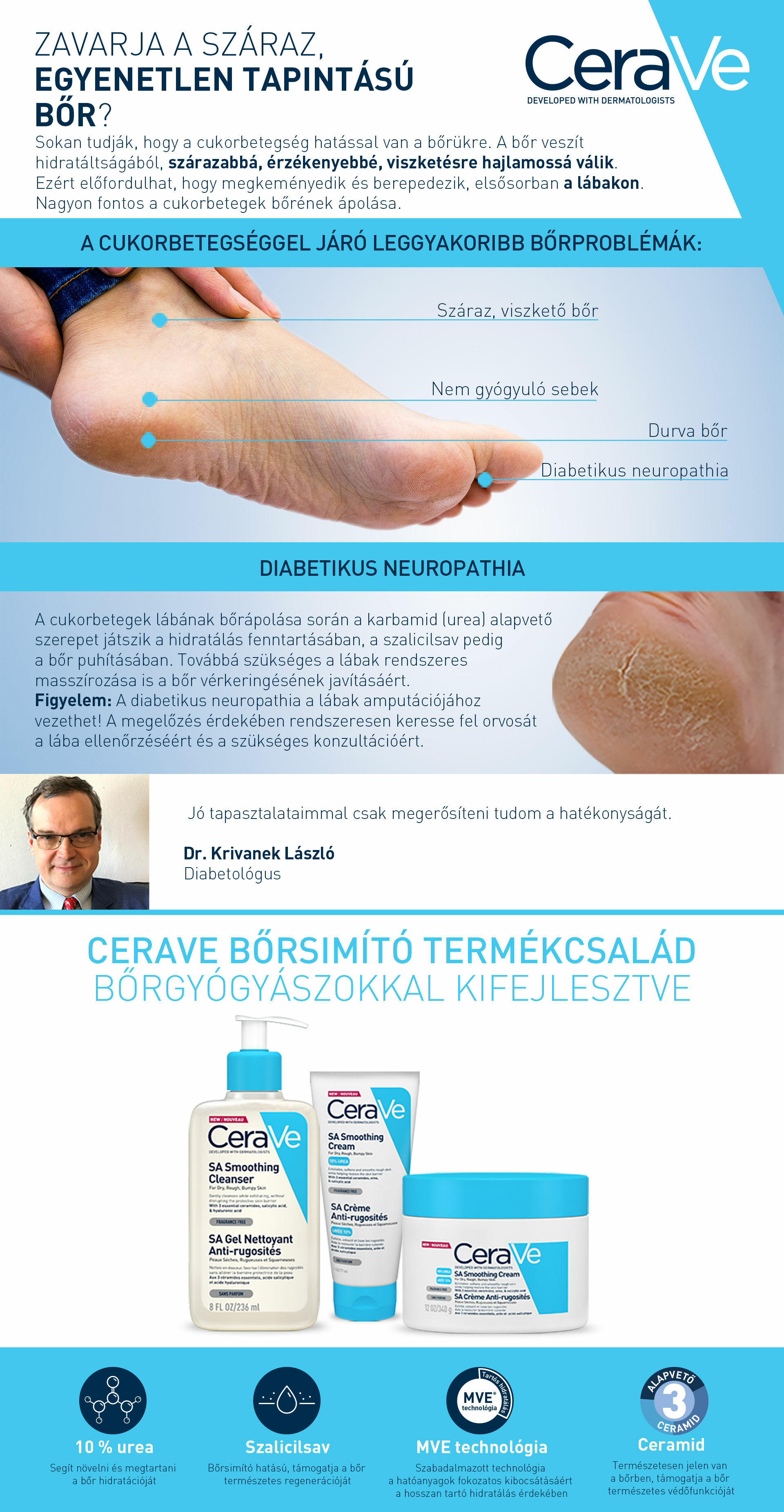 CeraVe SA termékeket javasoljuk diabetikus neuropathia esetén.