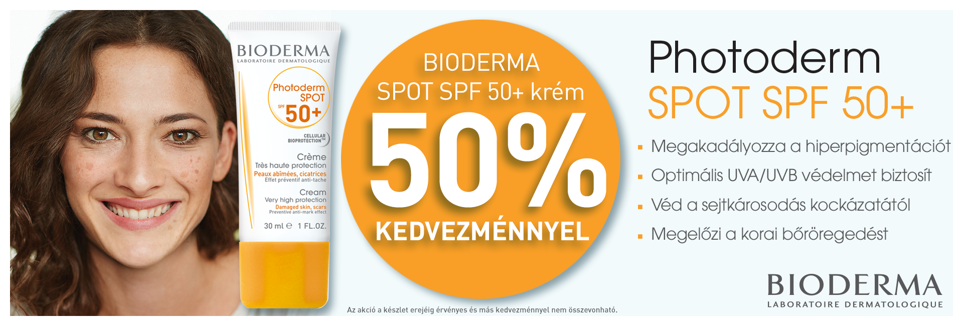 A Bioderma Photoderm Spot SPF50+ krémet most 50% kedvezménnyel kínáljuk!