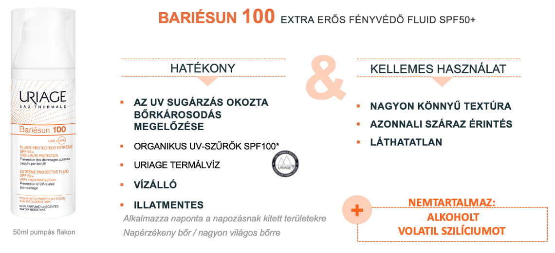 Uriage BARIÉSUN 100 Extra erős fényvédő fluid SPF50+