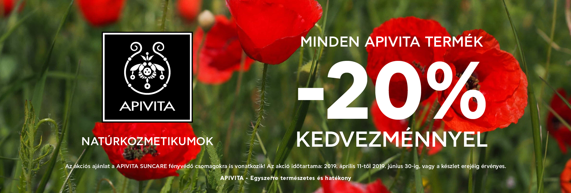 2019. május 1. és június 30. között minden APIVITA naturkozmetikumra 20% kedvezményt adunk!