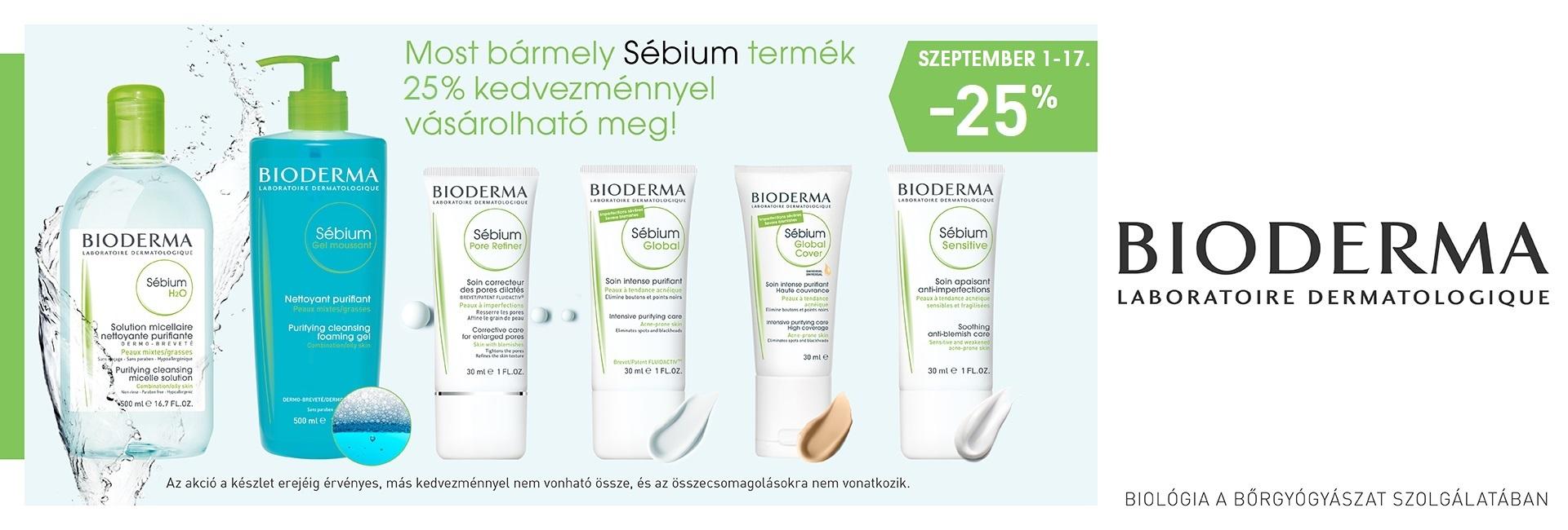 2018. augusztus 29. és szpetember 17. között minden Bioderma Sébium termékre minimum 25% kedvezményt adunk!