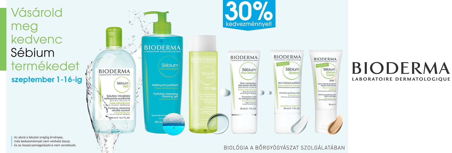 2019. szeptember 1-16. között minden Bioderma Sébium terméket 30% kedvezménnyel kínálunk!