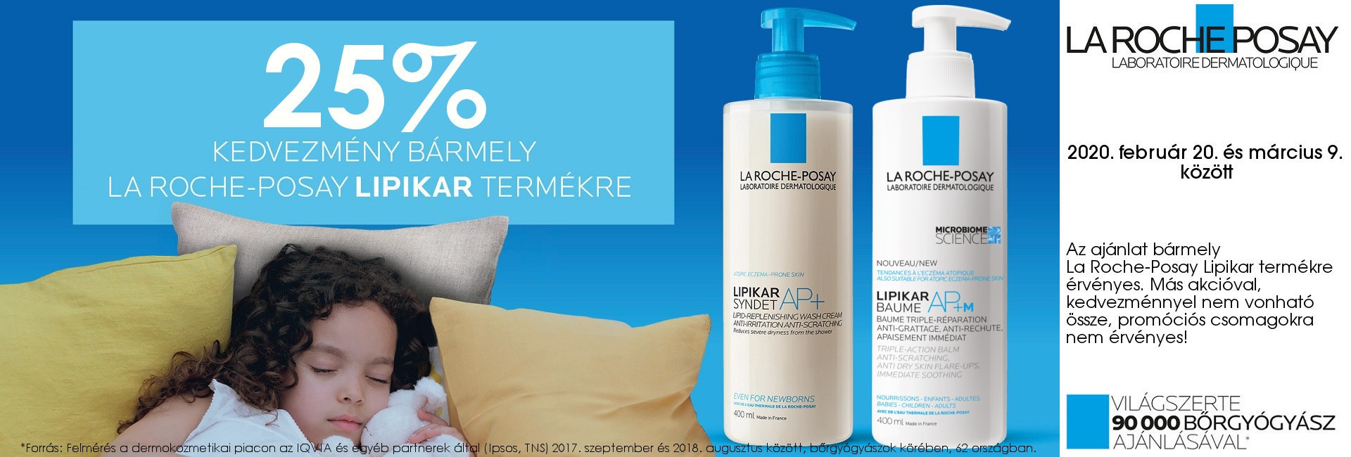 2020. február 20. és március 9. között 25% kedvezményt adunk minden La Roche-Posay Lipikar termékre!