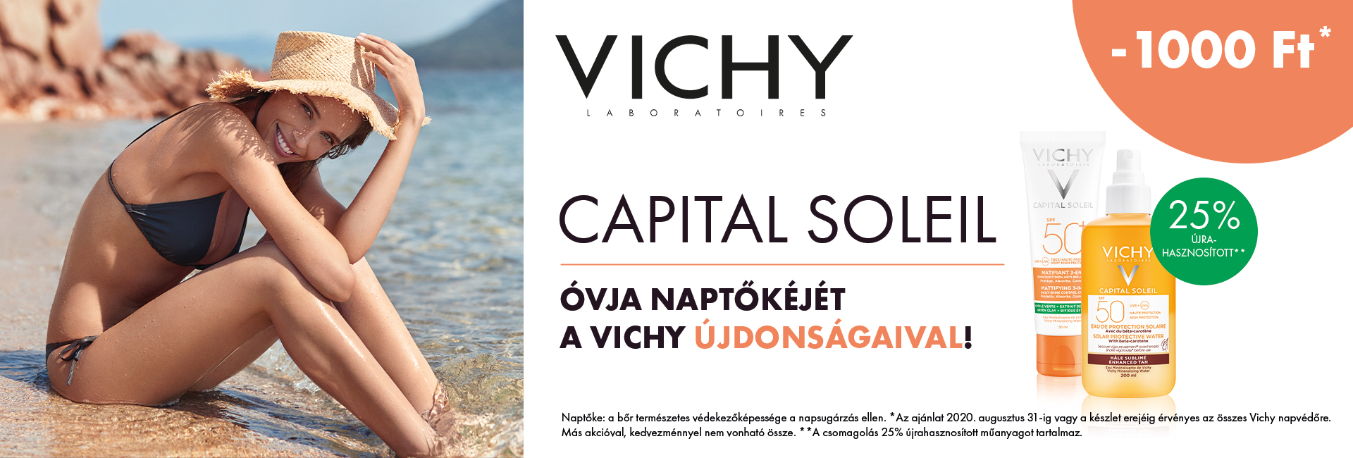 Minden Vichy Ideal Soleil és Capital Soleil napozót 1.000 Ft kedvezménnyel kínálunk! 