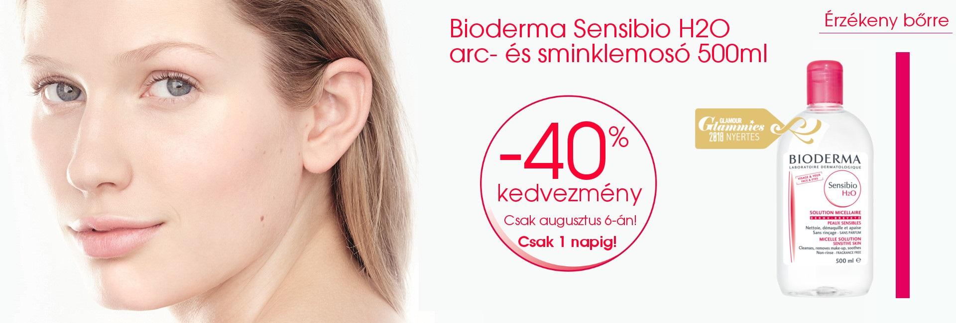 2018. augusztus 6-án, csak 1 napig, a Bioderma Sensibio H2O arc- és sminklemosó micellaoldat 500ml-t 40% kedvezménnyel kínáljuk!