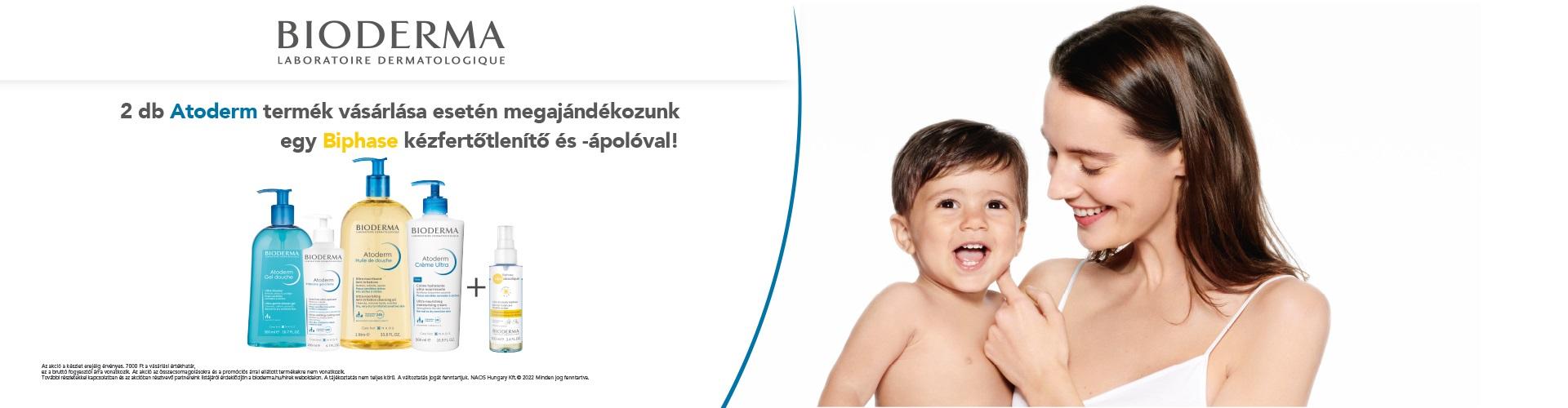 2022. december 8-31. között 7.000 Ft feletti, minimum 2db Bioderma Atoderm termék vásárlása esetén ajándékba adunk 1db Bioderma Biphase kétfázisú kézfertőtlenítő és kézápoló 100ml-t 2.937 Ft értékben!