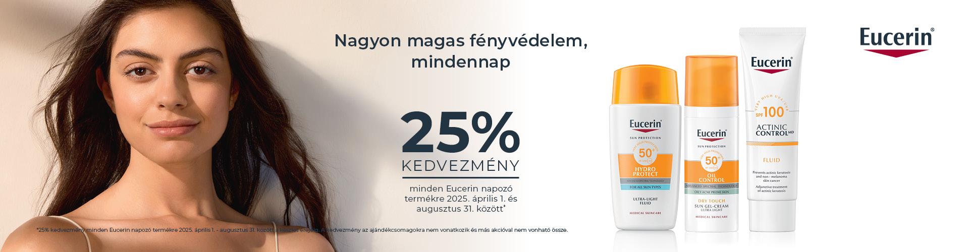 2024. március 1. és augusztus 31. között 25% kedvezménnyel kínálunk minden Eucerin Sun napozó terméket! 