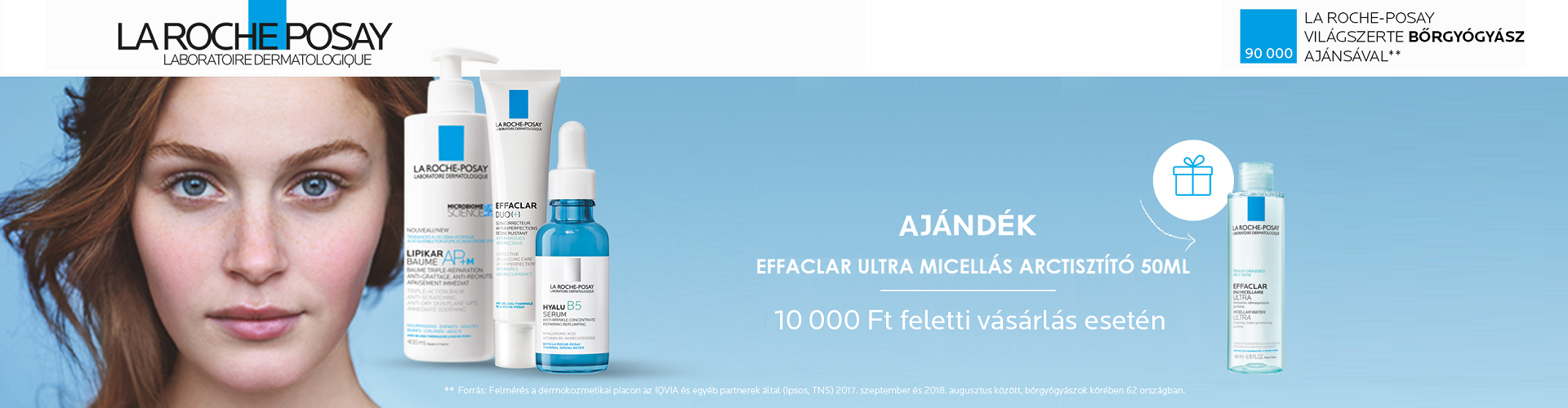 2023. január 1-8. között minden 10.000 Ft feletti La Roche-Posay megrendelés mellé ajándékba adunk 1db La Roche-Posay Effaclar ultra micellás arctisztító 50ml-t!