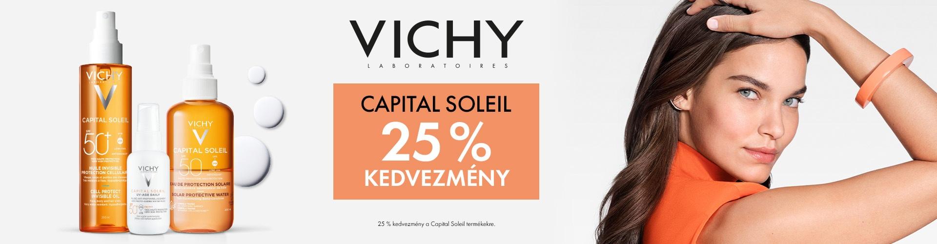 2025. augusztus 31-ig 25% kedvezménnyel kínálunk minden Vichy Capital Soleil napozó terméket!