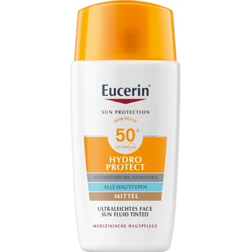 Eucerin Sun Hydro-Protect ultra könnyű színezett napozó fluid arcra SPF50+ medium árnyalat 50ml