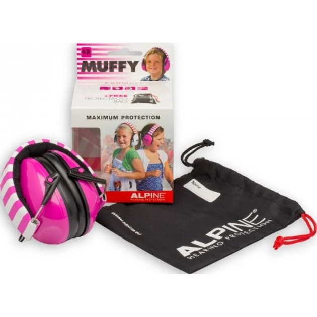 Alpine Muffy Gyermek hallásvédő fültok húzózsinóros táskával - rózsaszín