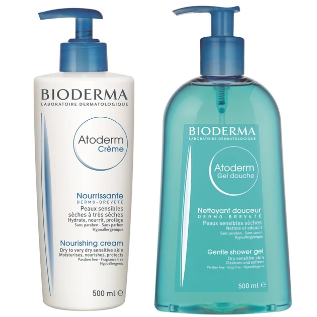 Bioderma Atoderm Tápláló Program száraz bőrre (Atoderm Kérm 500ml + Atoderm Tusfürdő 500ml)