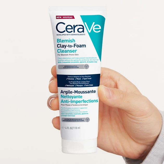 CeraVe Pattanások elleni habzó arctisztító krém agyaggal