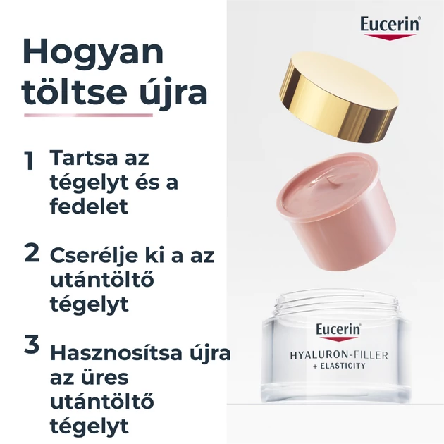 Eucerin Hyaluron-Filler + Elasticity bőrtömörséget regeneráló nappali arckrém Rose SPF30 öko utántöltő 50ml