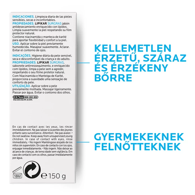 La Roche-Posay Lipikar Surgras lipidekben gazdag szappan bőrszárazság ellen 150 g