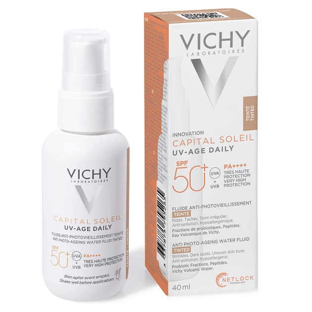 Vichy Capital Soleil UV-Age Daily Színezett fényvédő fluid Photo-Aging ellen SPF50+ 40ml