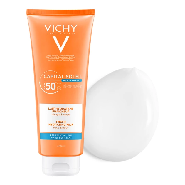 Vichy Capital Soleil Beach Protect Hidratáló naptej arcra és testre SPF50+