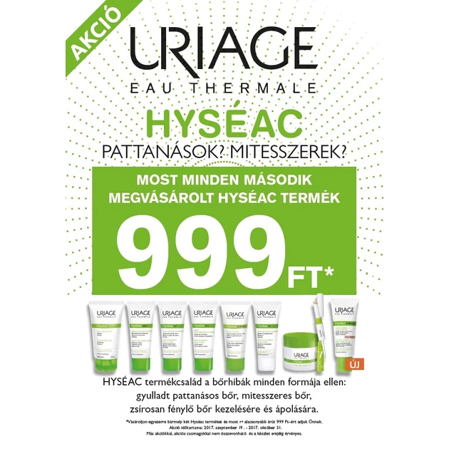 Uriage HYSÉAC 2.termék 999 Ft-os akciós áron - Önállóan nem rendelhető!