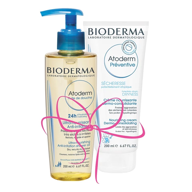 Bioderma Atoderm Bőrápoló csomag kisgyermekeknek a súlyos bőrszárazság megelőzésére 200ml+200ml